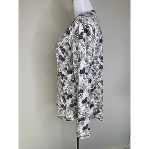 Northcrest Floral Thermal Lace Trim Henley Shirt Sz Large thumbnail 3