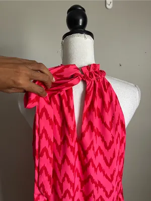 UMGEE | Hot Pink Chevron Print Tiered Halter Maxi Dress Sz S thumbnail 9