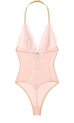 Victoria's Secret very sexy V wire angel lace sheer gold pink tong teddy thumbnail 1