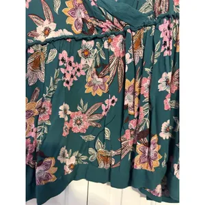 Floral Print Teal Surplice Wrap Blouse 1X By Maurices With 3/4‎ Sleeves & Empire thumbnail 7