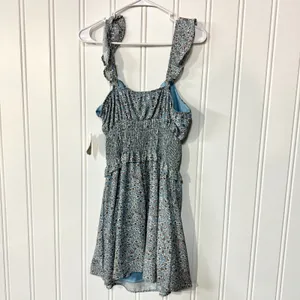 Altar'd State Floral Ruffle Mini Dress Womens Size L Blue Ditsy Smocked Boho L‎ thumbnail 5