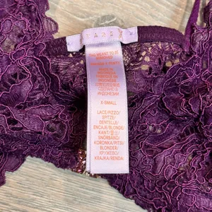 Savage X Fenty Lace Bralette Bra Purple XSmall Adjustable Straps Rhinestone Logo thumbnail 5