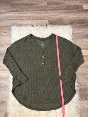 American Eagle Outfitters Soft & Sexy waffle henley top olive green oversized M thumbnail 5