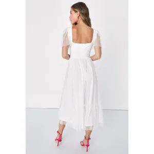 NWT Lulus Dreamy Celebration Sheer Tulle Bustier Swiss Dot Midi Dress S White thumbnail 5