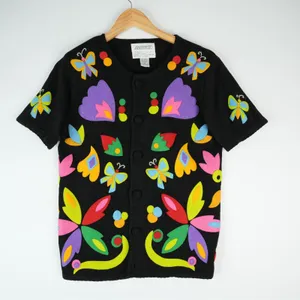 Vtg Sideffects Button Up Blouse‎ Funky Loud Butterfly's Flowers 80s Ramie Blend thumbnail 1
