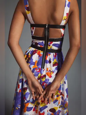 Maeve Anthro Square-Neck Midi Dress size 14 women’s multicolored floral thumbnail 3