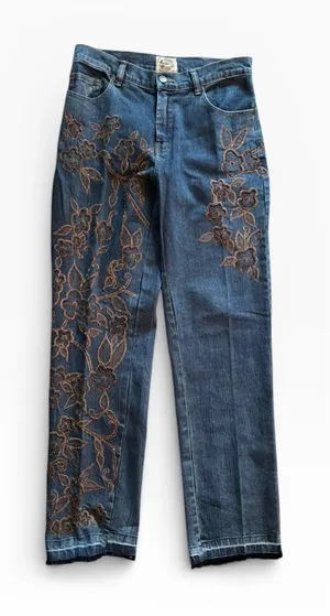 24 Karat Embellished Beaded Embroidered High Waisted Jean Size 6X32 Med Wash thumbnail 1