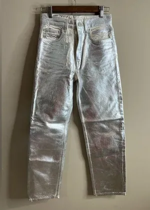 Zara silver metallic coated boyfriend fit straight leg jeans size 2 thumbnail 1