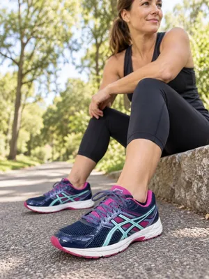 Asics Gel Contend 3 Womens Running Shoes 9.5 Navy/Pink/Mint Mesh Comfortable thumbnail 1