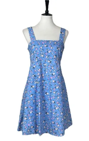 NWT Altar’d State Square Neck Tie Back Blue Pink Floral Dress, Medium thumbnail 1