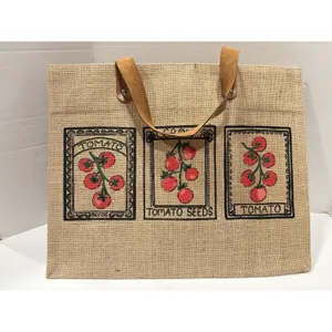 Martha Stewart Canvas Tomato Seeds Tote Bag. Styled like a rustic jute thumbnail 8