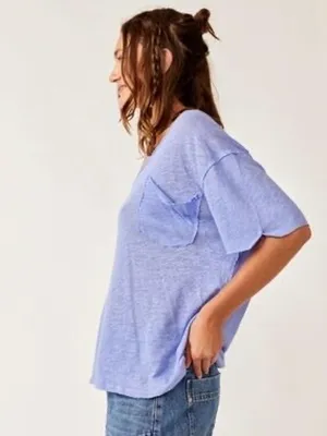 We the Free Periwinkle Blue Cotton and Linen Oversized Slouchy T-Shirt Size S thumbnail 2