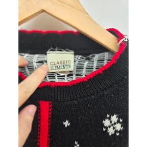 Classic Elements Sweater Womens Large Ugly Christmas Teddy Bear Snowman Black thumbnail 2