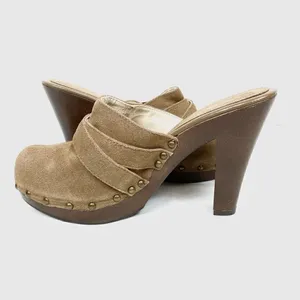 Dana Buchman y2k Tan Suede Buckle & Stud Accent Clog Mules thumbnail 4