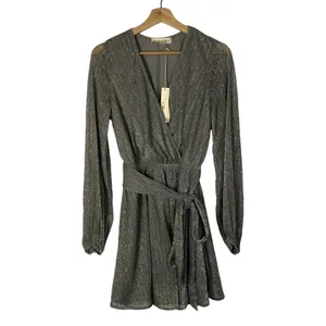 Lovestitch‎ Shooting Star Metallic Wrap Long Sleeve Mini Dress S thumbnail 3