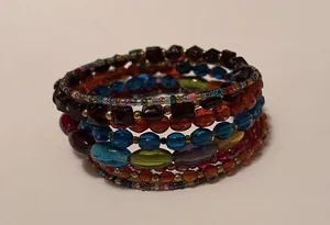 Women’s Stretchy Spiral Bracelet Cuff Beaded Multi Color Glass Bead thumbnail 2