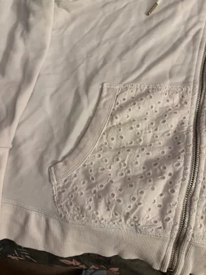 Tommy Hilfiger White Eyelet Zip Hoodie with Hood thumbnail 4