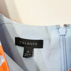 Talbots Size‎ 10 Midi Dress Puff Sleeve Poplin Floral Orange Blue Fit Flare 1526 thumbnail 12