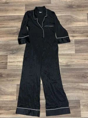 Reformation Black One Piece Satin Jumpsuit Pajamas Women’s 4 thumbnail 2