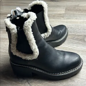 Calvin Klein Black Leather Shearling-Lined Boots Size 5 M thumbnail 7