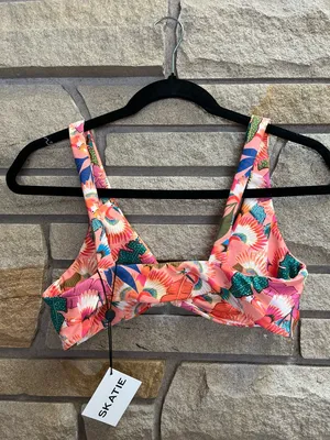 Skatie Bel Air Coral Paradise Print Bikini Top L Salty high rise bottoms xl NWT thumbnail 12