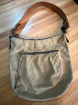 Sundance Suede Shoulder Bag in Taupe with Brown Leather Strap thumbnail 1