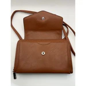 Brown Leather Crossbody Wallet Bag Snap Closure Organizer Purse thumbnail 3