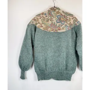 VINTAGE Woof Womens Cardigan Green Floral Folk Tapestry Wool Sweater 90s Large thumbnail 9