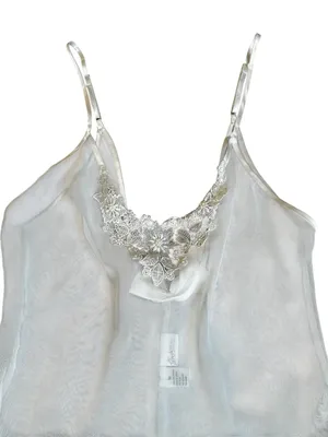 Fredericks Of Hollywood White Sheer Babydoll Mini Slip Dress Floral Embroidery thumbnail 3
