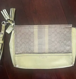 Coach Signature Clutch/Wristlet Yellow/Tan Canvas With Leather Trim thumbnail 1