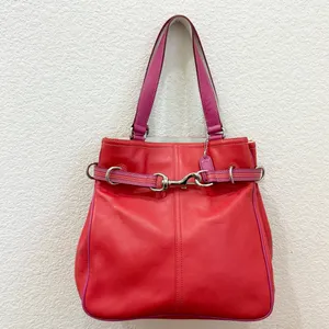 Rare Vintage Authentic COACH 9286 Leather Red-Orange/Pink Hampton Carryall Tote thumbnail 6