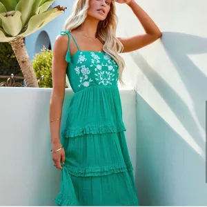 Vici NEW -PARISA EMBROIDERED TIERED MIDI DRESS - GRE thumbnail 5