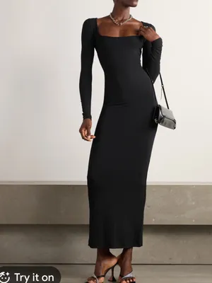SKIMS Soft Lounge Ribbed Stretch-Modal Maxi Dress Onyx Black Size Small thumbnail 2