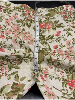 Laura Ashley 100% Linen Wide-Leg Berry & Floral Pants with Pink & Green Print Lg thumbnail 12