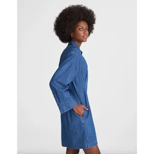 Madewell Denim Pleated Mini Shirtdress Bouvier Wash Blue Long Sleeve US 8 NWT thumbnail 3