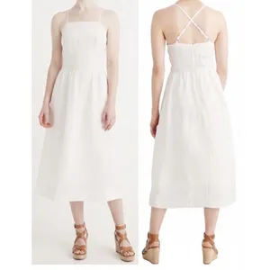 Abercrombie & Fitch | Women's White Linen Square Neck Cross Back Midi Dress, M thumbnail 2