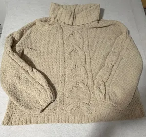 Seven7 Women XL Beige Cable Knit Turtleneck Balloon Sleeve Oversized Sweater thumbnail 1
