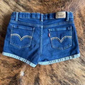 Levi’s Low Rise Denim Stretchy Booty Shorts With Cuff Size 26 Blue thumbnail 2