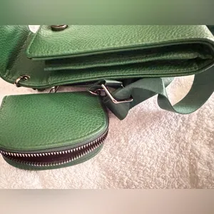 Green Synthetic Leather Crossbody Bag with Removable coin purse/or AirPods case thumbnail 12