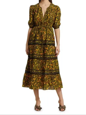 Farm Rio Star Fruits Maxi Dress Medium M 100% Cotton Floral Fruit Print thumbnail 2