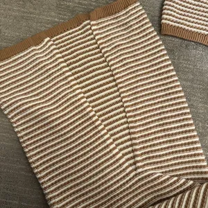 Freshman 1996 Brown Ivory Crochet Knit Striped Maxi Skirt Tube Top Set XS/S thumbnail 2