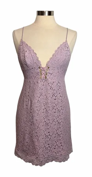VINTAGE VICTORIA’S SECRET Lavender‎ Lace Mini Bodycon Dress, Medium thumbnail 1