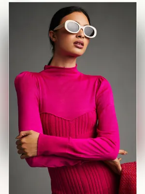 By Anthropologie Turtleneck Sweater Dress Size XXS Petite Pink thumbnail 4