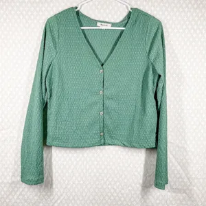 Madewell‎ Green Crinkled Button Up Cardigan thumbnail 2