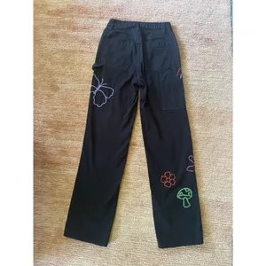 PacSun 90s BF Women’s Carpenter Pants Black Psychedelic Embroidered Y2K Size 26 thumbnail 8