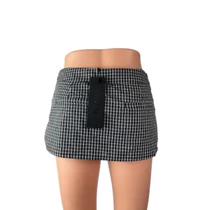 NEW Lioness Kensington Black Plaid Tie Wrap Low Waist Mini Skort Skirt Short XS thumbnail 3