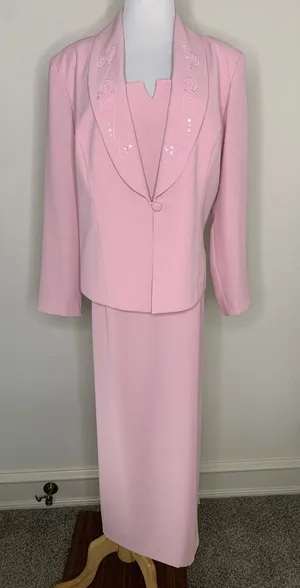 Vintage Pink Sheath Maxi Dress w Blazer Formal Wedding Embellished Sz 16 thumbnail 1