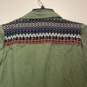 ModCloth- Olive Green Capulet Embroidered Aztec Utility Anorak Jacket- Size S thumbnail 8