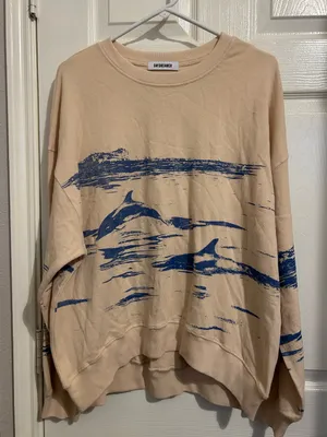 Daydreamer Free people Cream Dolphin-Print Crewneck Sweater oversized Large thumbnail 3