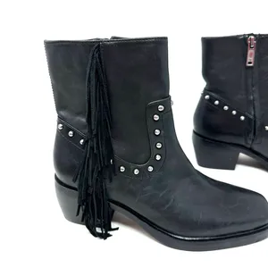Sam Edelman size 5 black ankle boots‎ booties fringe studded side zip Bernie thumbnail 4